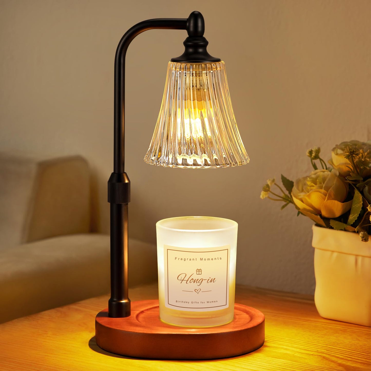 Black Walnut Candle Warmer Lamp with Timer Dimmable,Birthday Gifts for Women,Adjustable Height Wax Melt Warmer for Jar Candles,House Warming Gifts New Home,Ideal for Office,Dorm,Bedroom Home Decor