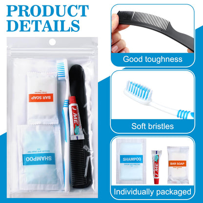 Tiangrid 96 Sets Personal Hygiene Kit Basic Toiletry Kits Homeless Supplies Bulk for Women, Men, Travel, Charity, Business Include 96 Shampoo, 96 Toothbrush, 96 Toothpaste, 96 Comb, and 96 Bath Soap