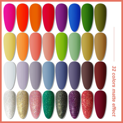 JODSONE Gel Nail Polish Kit with U V Light 32 Colors Gel Polish Nail + 4 Functional Adhesive Bottles Kit Soak Off Manicure Tools Gifts for Women