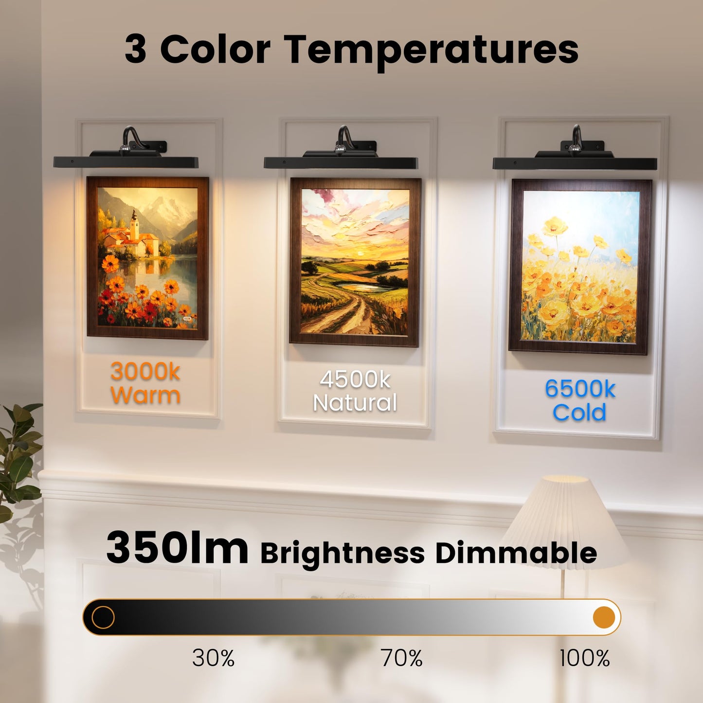 Craftersmark Wireless Picture Lights 12", 4400mAh Battery Powered Cordless Wall Lights, 2Pack Dimmable Remote Timer for Painting Artwork Living Room (Black)