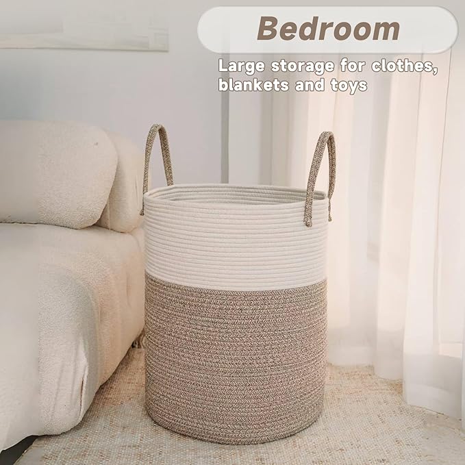 Large Woven Laundry Basket Hamper, 60L Cotton Rope Storage Bin