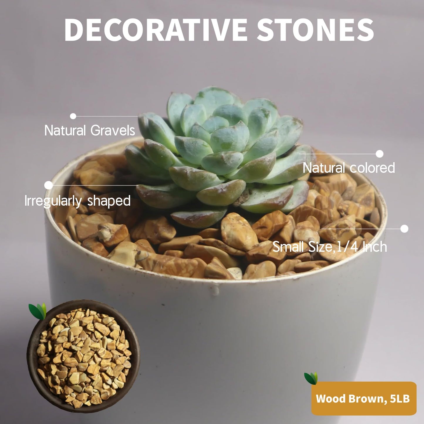 Wood Brown Pebbles,Small Gravel,1/4 Inch Nature Stones,Rocks for Reptile Terrarium,Turtle Tank,Indoor Plant Pots,Succulent,Garden Decor,Fish Tank,Vases,Aquarium Landscaping,5Lb