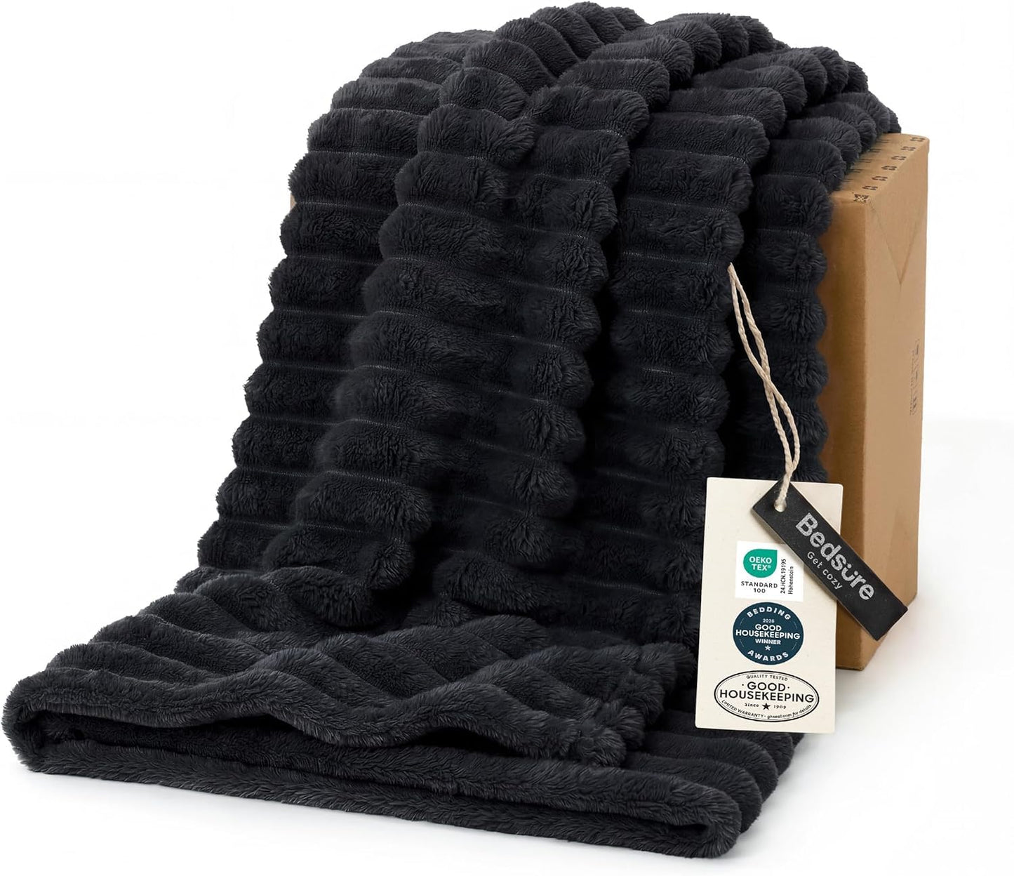 Bedsure GentleSoft Blanket for Couch & Bubble Waterproof Blanket for Couch Throw Black 50x60inch