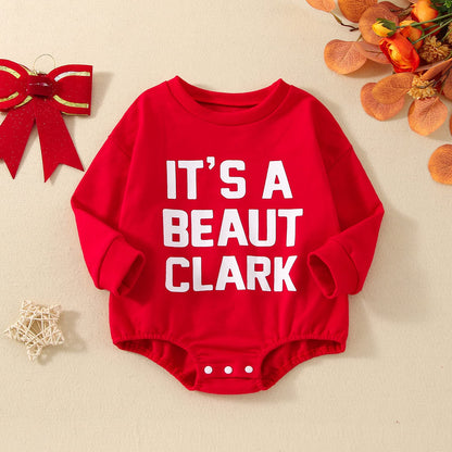 FYBITBO My First Christmas Baby Girl Boy Outfit Sweatshirt Romper Sweater Onesie Long Sleeve Bodysuit Fall Clothes (it's a beaut clark red onesie,12-18 Months)