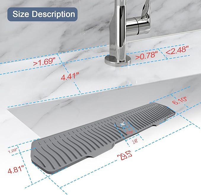 Sink Drain Mat Behind Faucet, Faucet Guard Draining Mat, 90° Foldable Tap