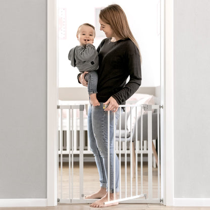 hauck Safety Gate for Doors and Stairs Open N Stop KD incl. 9 cm Extension / Pressure Fit / 84 - 89 cm Large / Metal / White