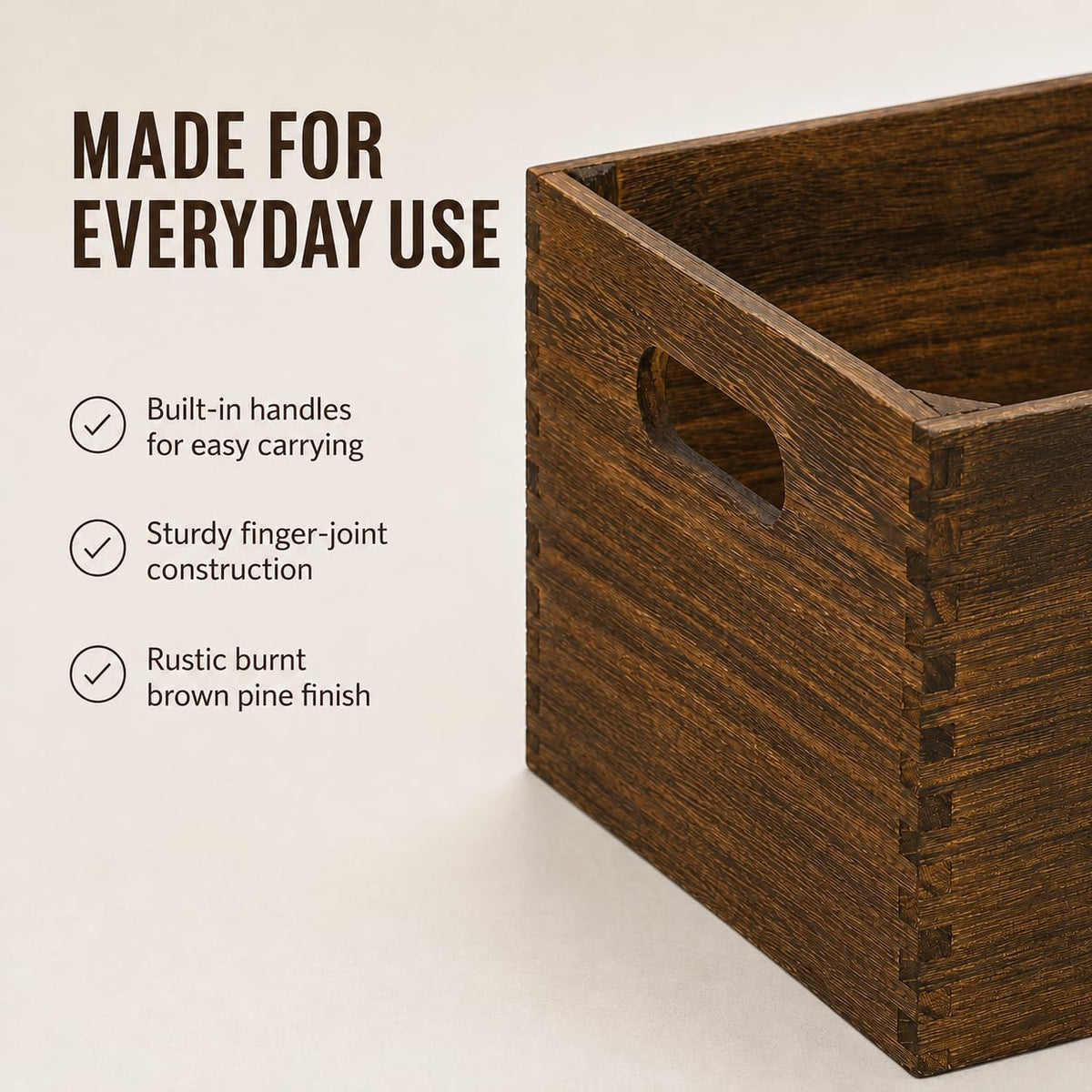 BOY MCOWBOY Wooden Crates for Display 5 Pack Extra Large Rustic Nesting Wooden Basket with Handle, Farmhouse Wood Crate for Storage and Container Multipurpose Wood Basket for Fruits Vegetables Boxes