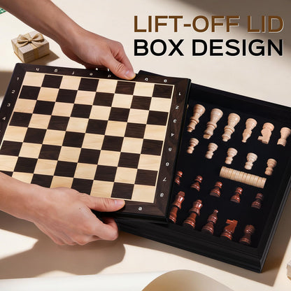 Peradix Magnetic Chess Set 12 Inch Classic 2 in 1 with Chess Pieces, Wood Board Box with Storage, 2 Extra Queens, Wooden Chess Board Games for Kids and Adults, Family Educational Gift Sets