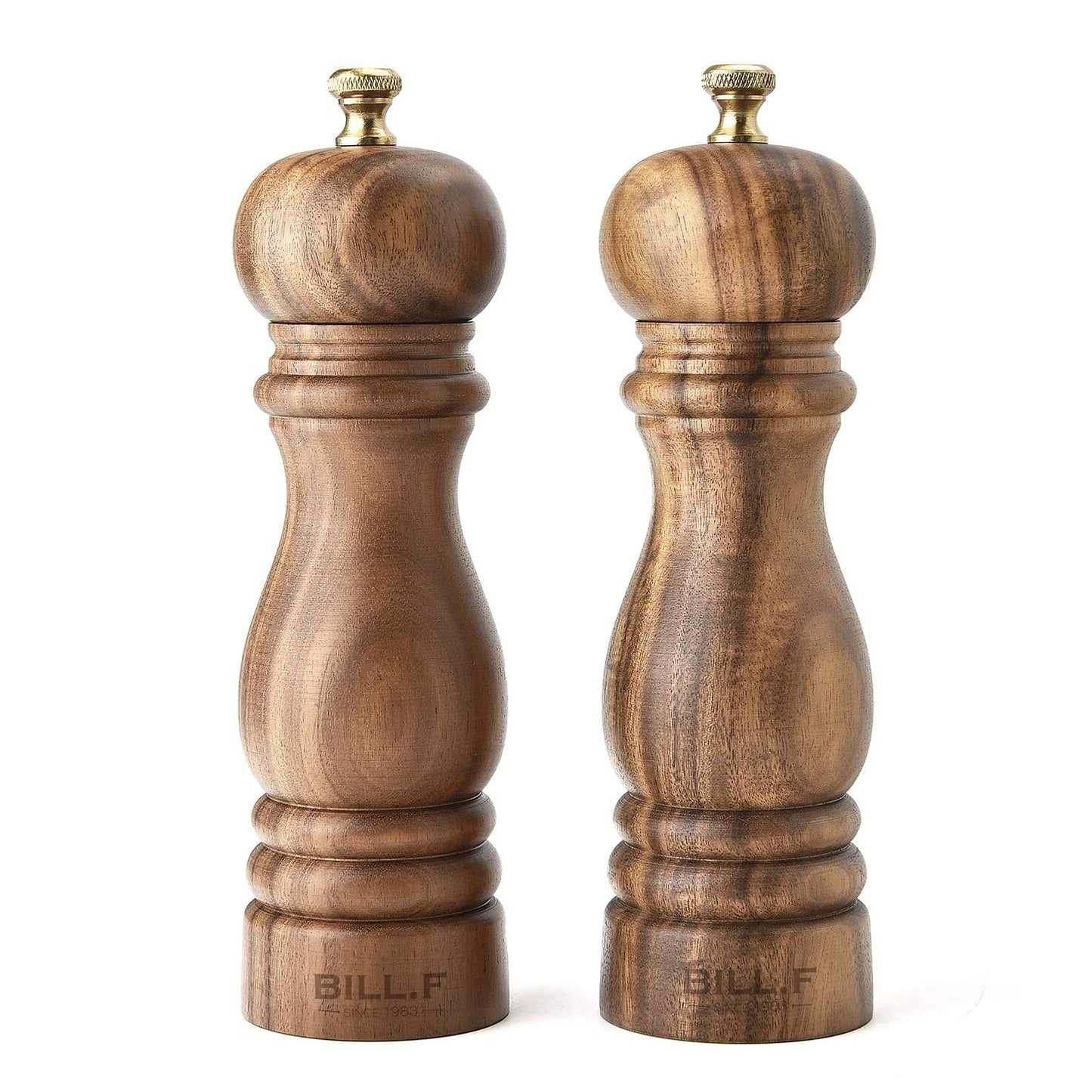 BILL.F Pepper Grinder,Wood Salt and Pepper Grinder Mills Sets, Acacia Wood Manual Salt Grinder Refillable Pepper Mill Sets with Adjustable Ceramic Grinding Rotor - 7 Inch-Set of 2
