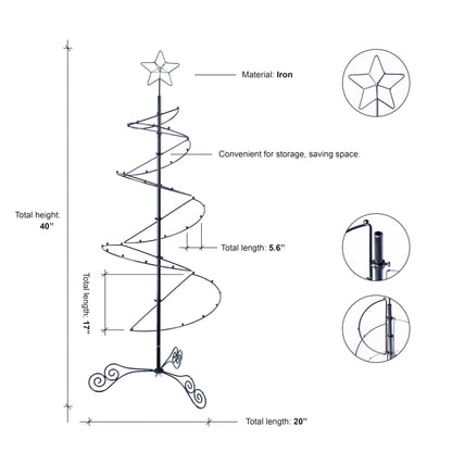 HOHIYA 3.3 FT Metal Spiral Christmas Tree Alternative Ornament Display Stand for Small Spaces Wrought Iron Hanging Tree with Hooks for Holiday Halloween Seasonal Decorations Gift Idea Black