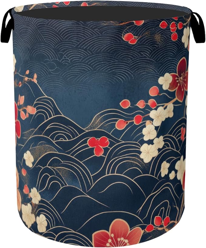 Japanese Cherry Blossom Laundry Basket, Space Saving Foldable Design