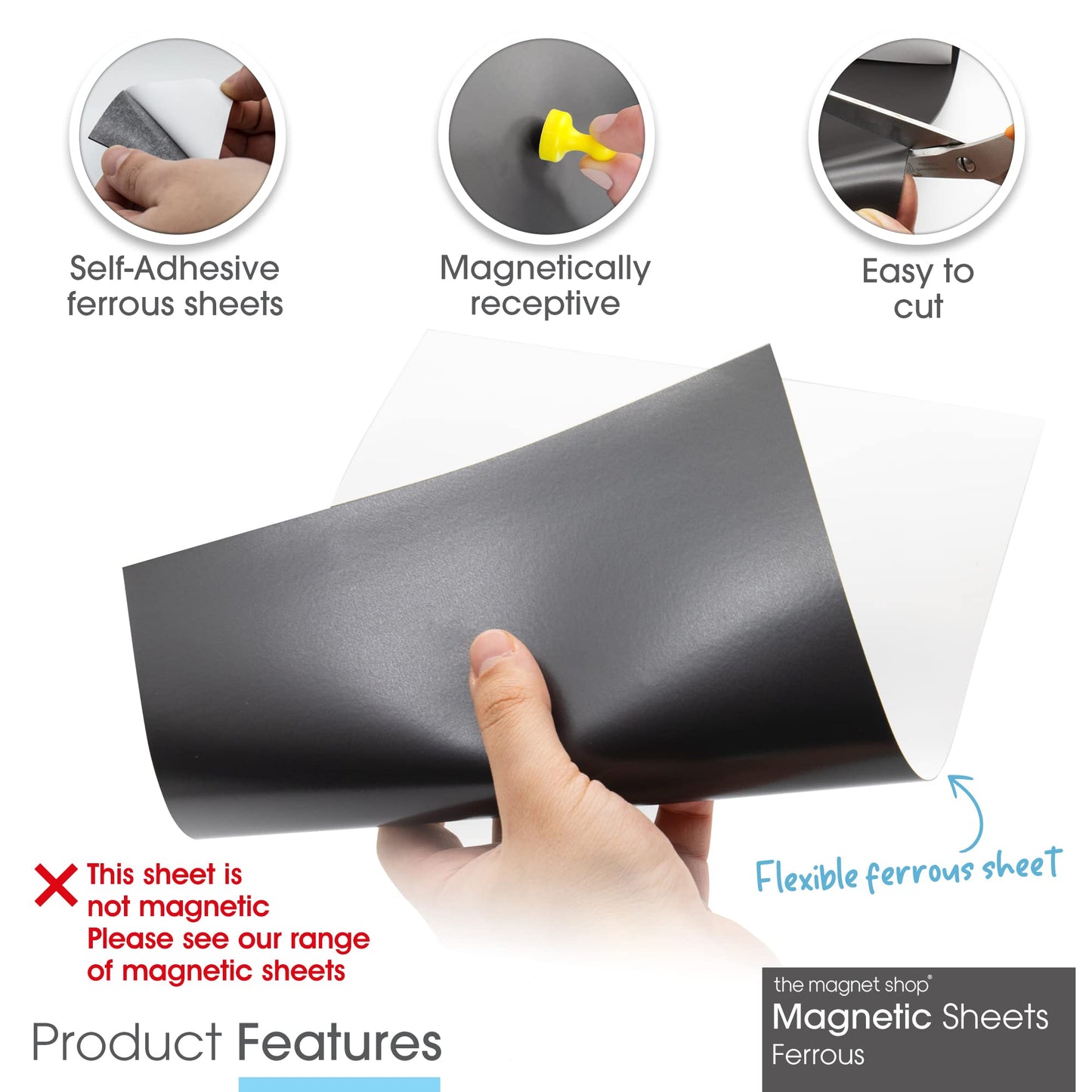 TMS A4 Self-Adhesive Rubber Steel Ferrous Sheet | Magnetically Receptive Surface (10 Sheets)