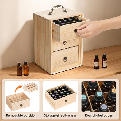 TORIBIO Essential Oil Storage Box for 60 Bottles, Wooden Essential Oils Holder Organizer Holds 5-30ml for Young Living & Doterra Bottles