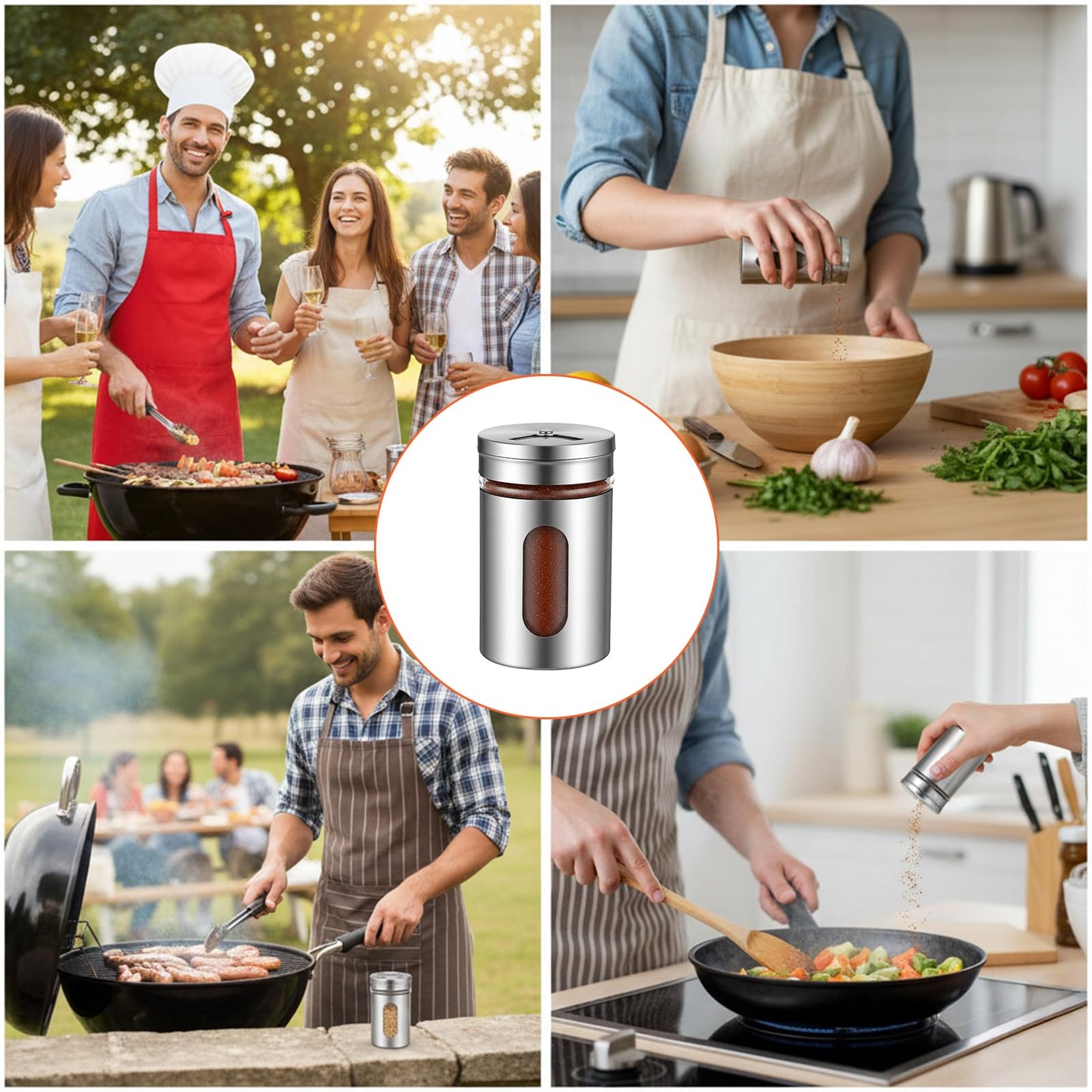 12 PCS Stainless Steel Salt and Pepper Shakers Set with Adjustable Pour Holes and Glass Window Seasoning Shakers with Rotating Lid Spice Dispenser Shaker for Seasoning, Sugar, Cinnamon, Home Kitchen