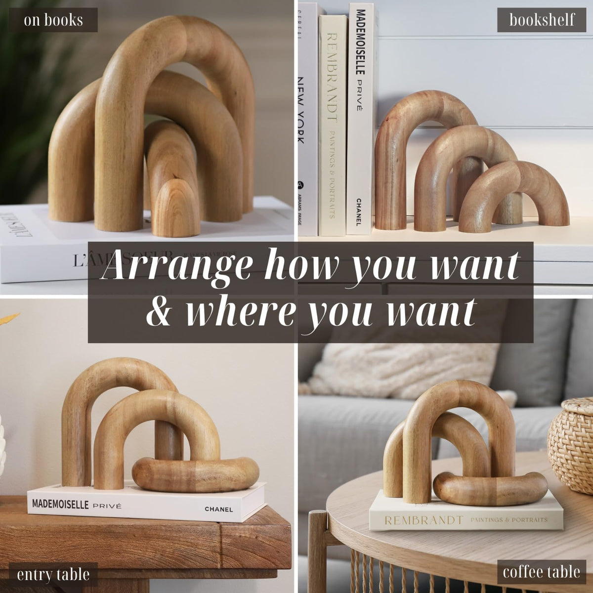 Wooden Arch Decor Set of 3, Acacia Wood Modern Decorative Home Objects