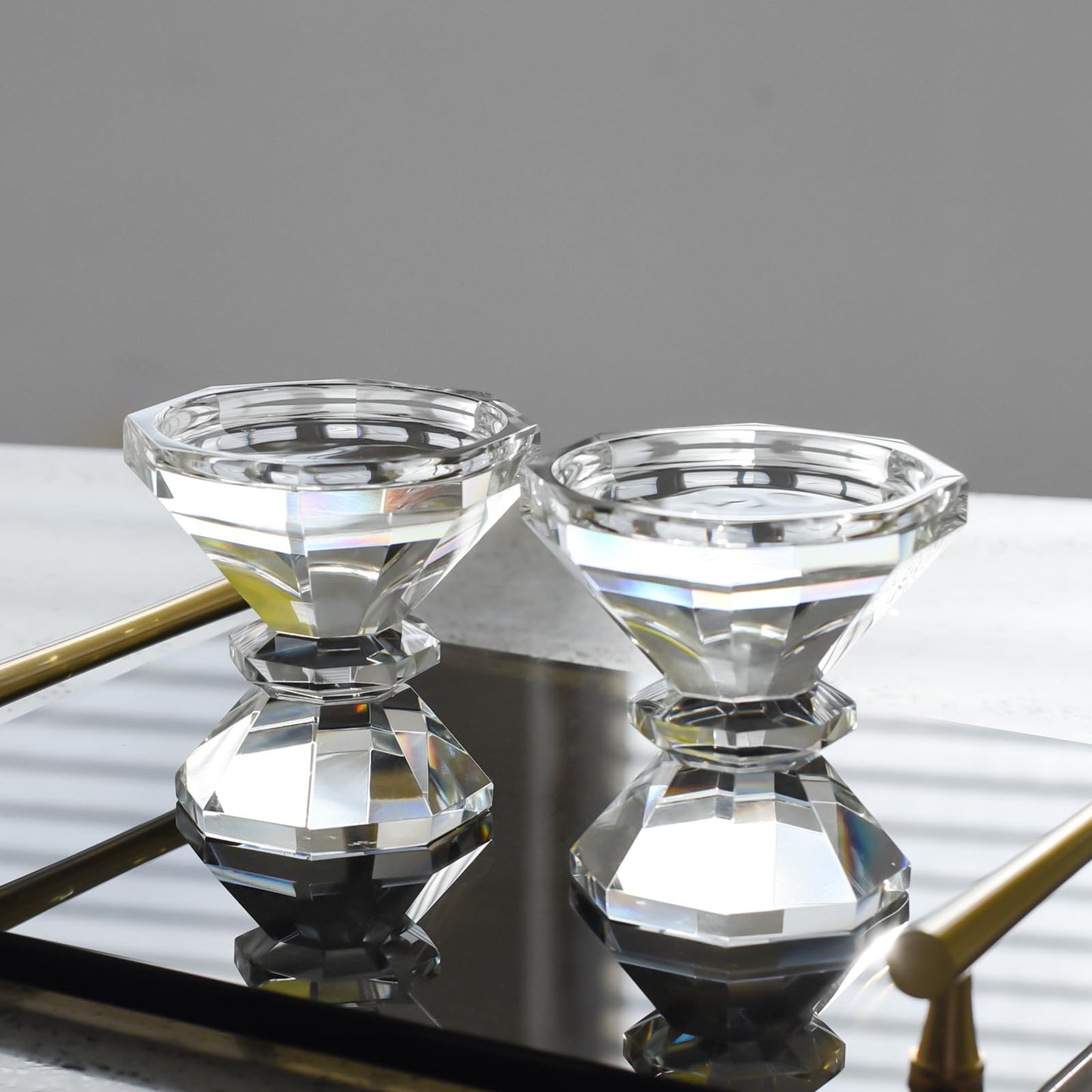 Marvala Crystal Candle Holders, Pillar Candlestick Set of 2, Modern Elegant Tall Crystal Candlesticks for Wedding Centerpieces, Christmas, Dining Table, Home, Party Decor
