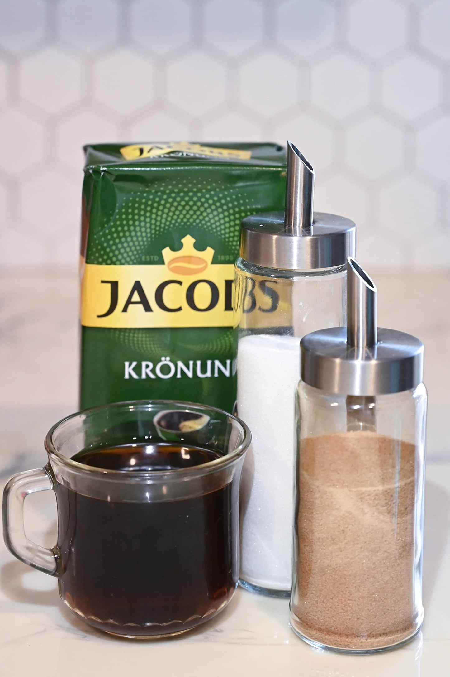 Neat Pour Sugar Dispenser, Shaker & Pourer - MODERN STYLE Brushed Nickel with Stainless Steel Lid, Dishwasher Safe for Sugar, Salt, Cocoa, Sprinkles. 8.4oz for coffee, tea, and baking (Pack of 1)