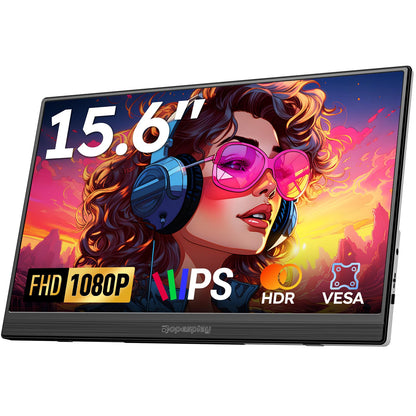Dopesplay Portable Monitor 15.6'', 1080P FHD Travel Monitor for Laptop, USB-C/HDMI Portable Second Computer Display, Lightweight External Screen for PC Mac PS3/4/5 Xbox