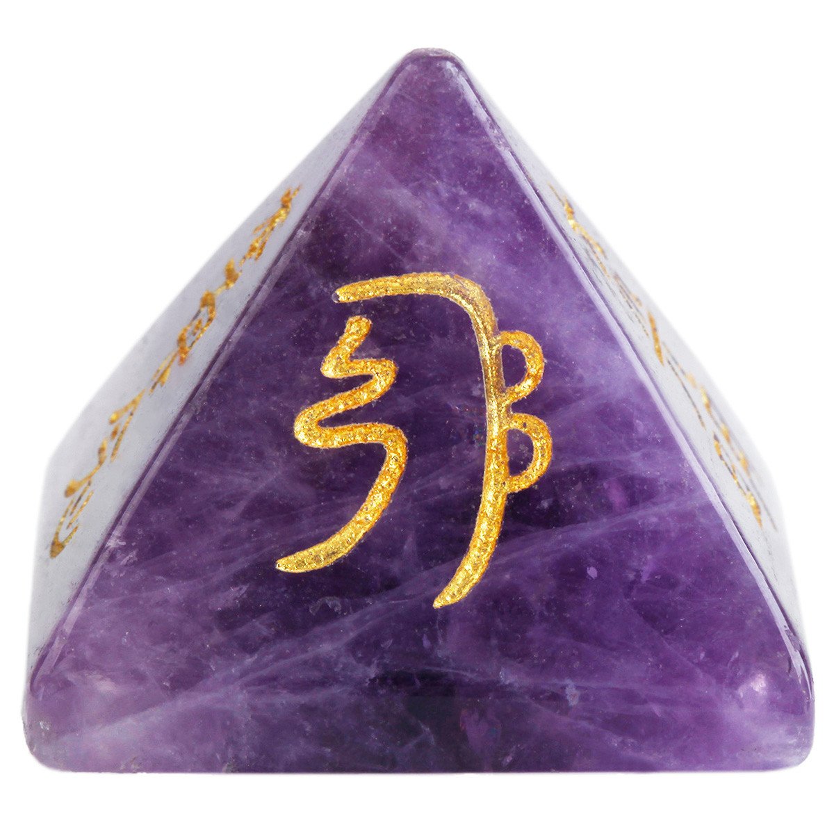 SUNYIK Amethyst Stone Pyramid, Crystal Point Energy Generator Engraved Healing Chakra Reiki Symbol Metaphysical Decoration Figurine, 1-1 1/8 inch
