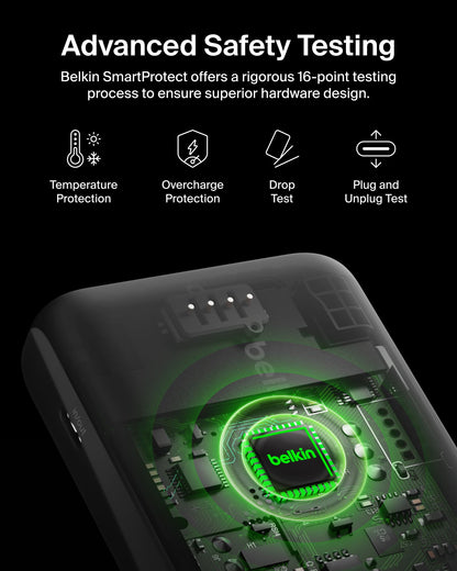 Belkin Portable Charger, Power Bank 10000 mAh, 23W w/Integrated Lightning Cable & USB-C Cable - iPhone Charger Battery Pack for Apple iPhone 16, 15, 14, Galaxy S25, Pixel 9, Travel Essentials - Black