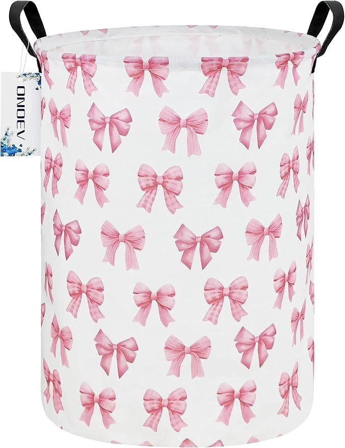 Round Foldable Girls' Storage Basket Kids Laundry Hamper Pink Gift Basket