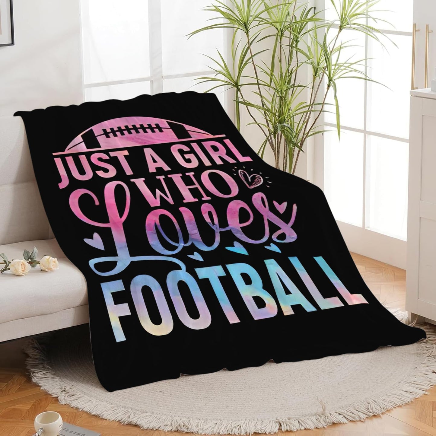 Lovira Just A Girl Who Loves Football Throw Blanket Sports Print Throw Blankets Gifts for Couch Sofa Bed Stuff Decor Soft Cozy Fleece Plush Warm Flannel Bedding for Lover 40"x50"
