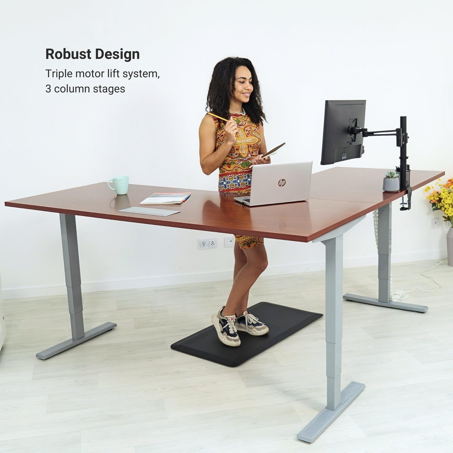 Progressive Desk Electric Stand Up Height Adjustable Standing Desk - L Shaped 78" x 60" Corner Table Computer Rising Workstation - Gray Frame, Gray Oak