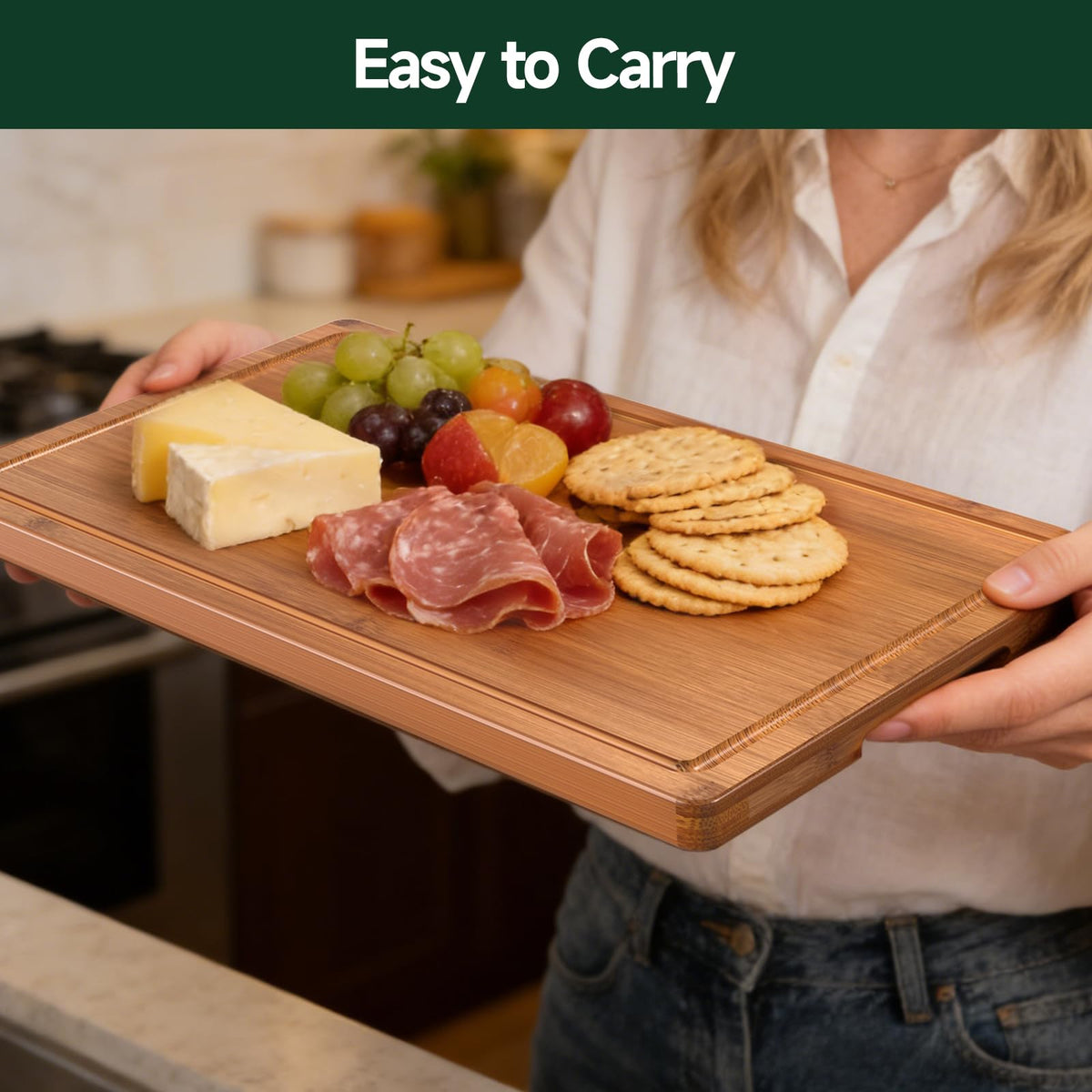 Zeawec 3-Piece Set Deep-Carbonized Bamboo Cutting Board for Kitchen - Crack-Resistant Wood Chopping Boards with Deep Juice Grooves, Pre-Oiled Butcher Block for Meat, Vegetables & Cheese, Carbonized