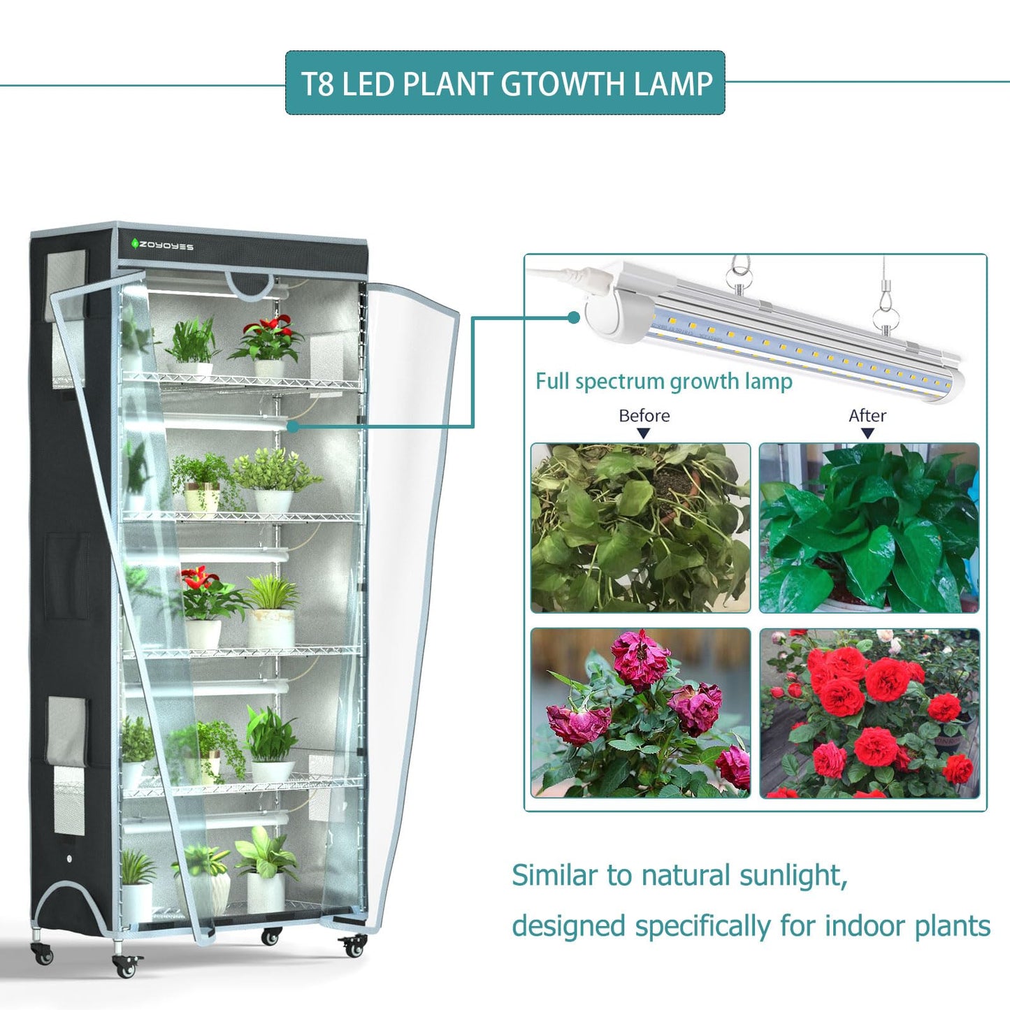 ZOYOYES Indoor Greenhouse 6-Tier Plant Stand with Grow Lights & Cover