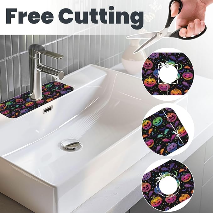 Halloween Pumpkin Bat Pumpkins Bats Kitchen Sink Splash Guard Faucet Mat Super