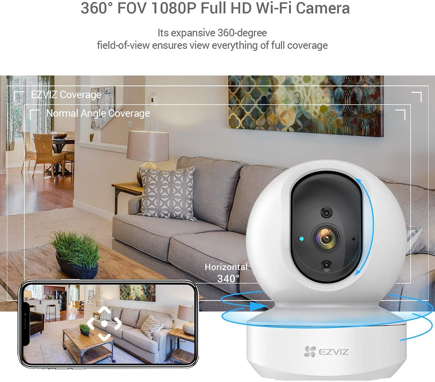 EZVIZ Indoor Camera No Monthly Fee, 256GB Supports, Baby Monitor Camera, Pet Camera. Motion Detection, Auto Tracking, Night Vision, Alarm, Two Way Audio, 2.4G Wifi, Alexa Google IFTTT Control(TY1 2MP)