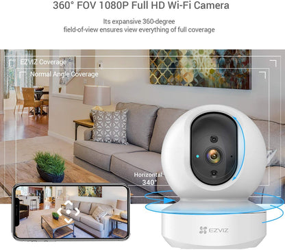 EZVIZ Indoor Camera No Monthly Fee, 256GB Supports, Baby Monitor Camera, Pet Camera. Motion Detection, Auto Tracking, Night Vision, Alarm, Two Way Audio, 2.4G Wifi, Alexa Google IFTTT Control(TY1 2MP)