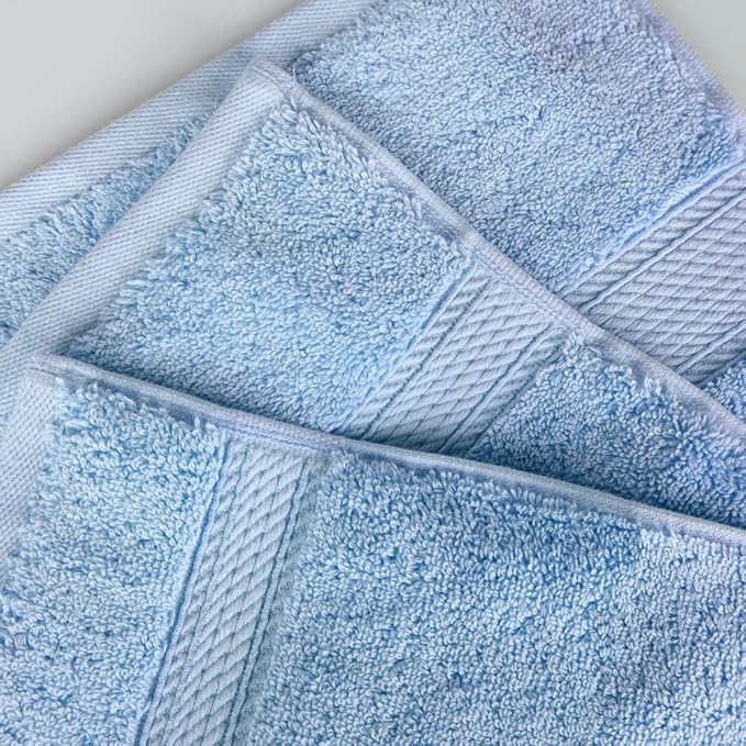 Superior Solid Egyptian Cotton Face Towel Set, Light Blue