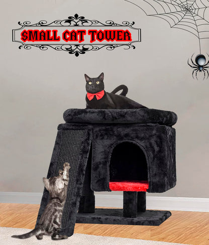 SYANDLVY Gothic Cat Tree with Coffin Bed for Indoor Cats, Cat Tower with Scratching Post, Modern Activity House for Large Cats, Condo with Board, Kittens Cave