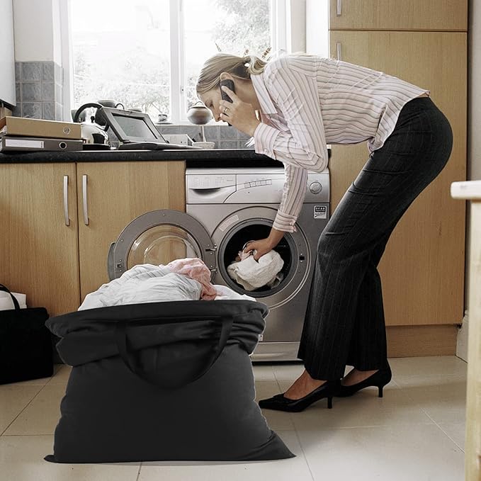 Cotton Canvas Laundry Bag with Handles & Drawstring Straps, Heavy Duty Extra