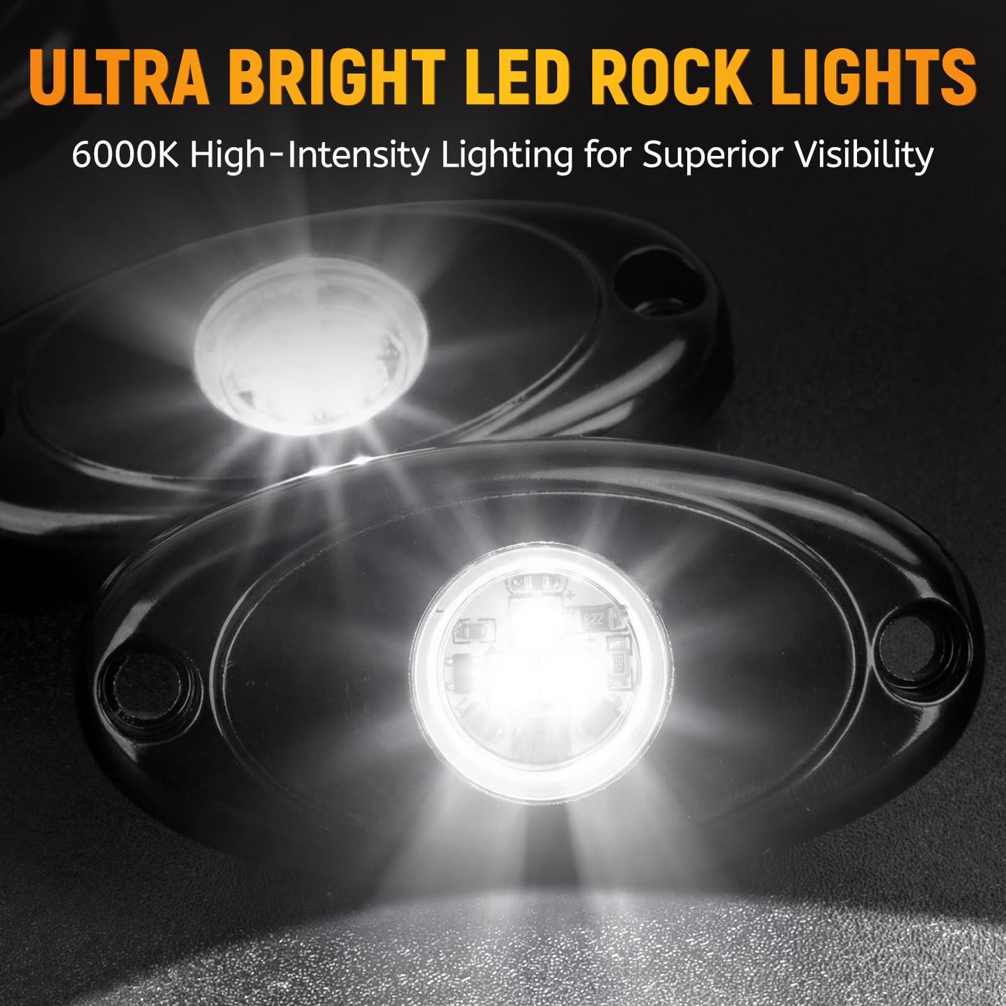 YONEDA 4 Pods White Rock Lights 6000K 3LED Bright LED Underglow Lights IP68 Waterproof for Trucks SUV UTV ATV RZR Car Boats Pickup Motorcycle