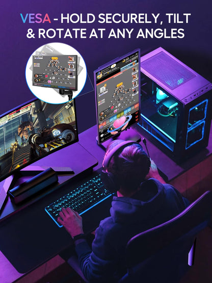 UPERFECT Portable Monitor 18.5 inch 120HZ 125% sRGB 1080P w/VESA & Stand, Large Portable Monitor FreeSync IPS HDR Gaming Display, HDMI USB C Travel Second Screen for Laptop MacBook