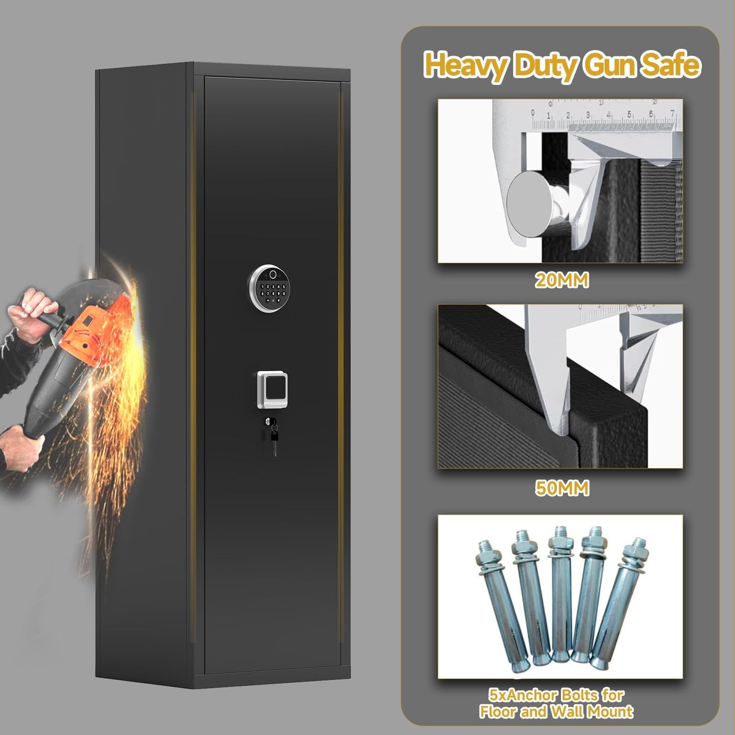 Bezuny Long Gun Safe,Rifle Safe with Biometric Gun Safe,Heat-Resistant Heavy Duty Gun Safes,Large Safe No Assembly Required, Security Safe for Home with Adjustable Shelves, Black
