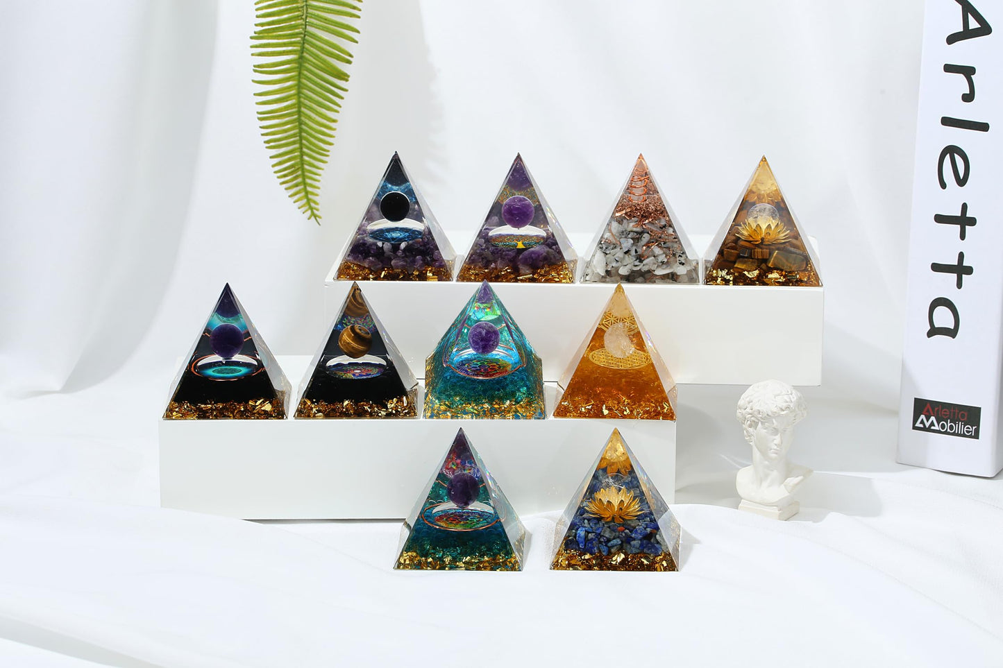 YATOJUZI 2.4" Healing Crystals Tower Moonstone Chakra Reiki Orgonite Gemstones for Attracts Positive Energy Success Suit for Meditation Accessories Birthday Gifts for Women Men