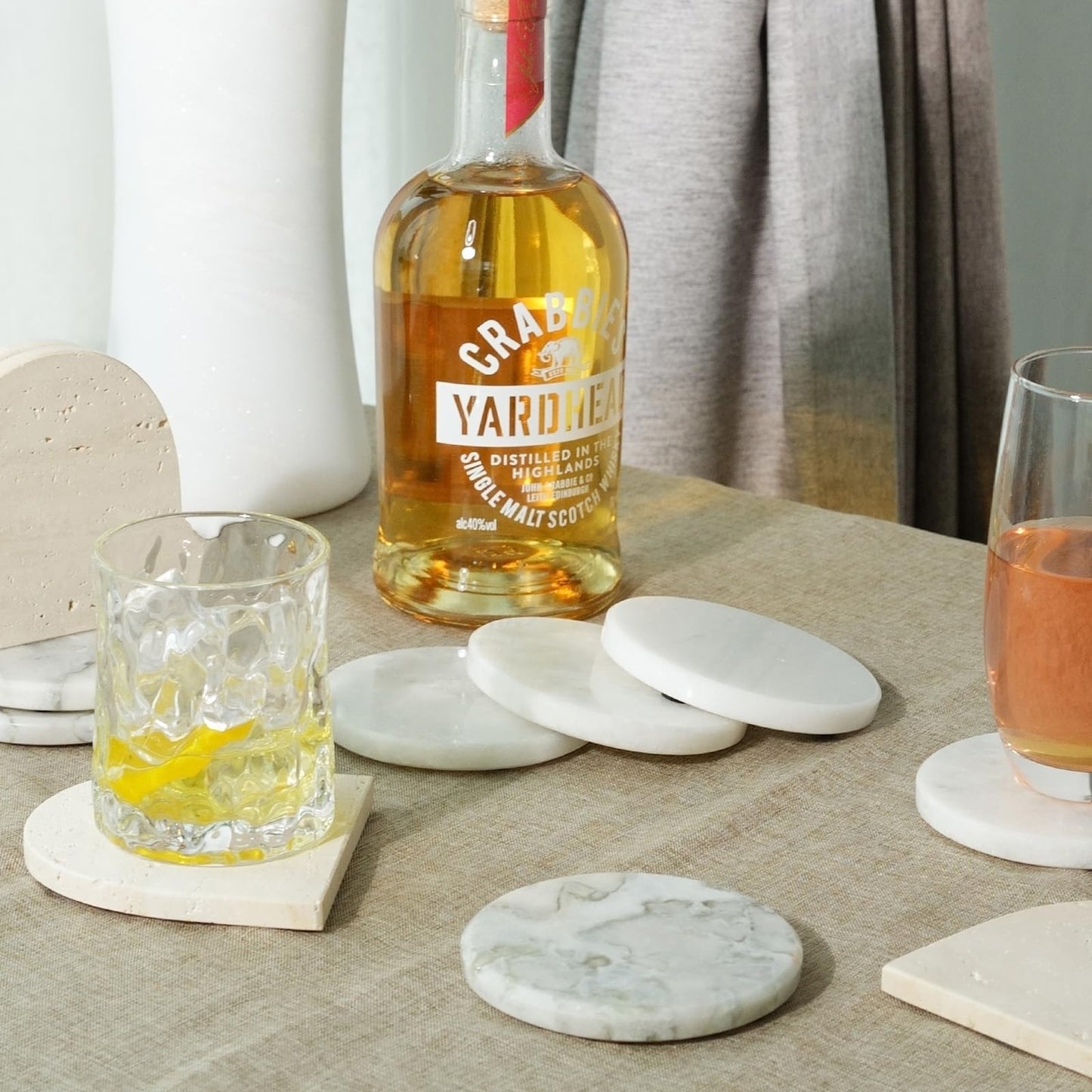 Koville Marble Coaster Set of 4, Round White Coasters, 4" Cup Coasters for Drinks, Heat Resistant Coaster for Coffee Table Home Office Bar Decor(Namib Fantasy)