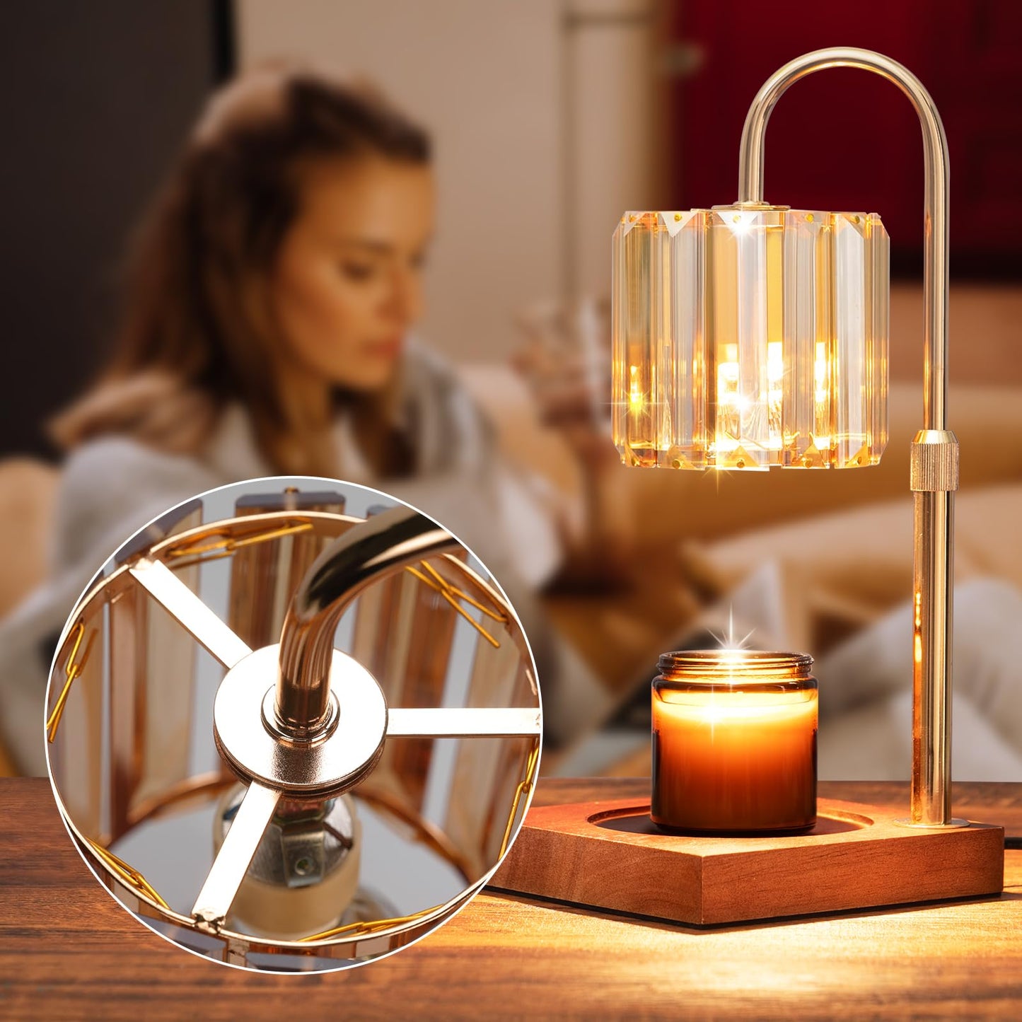 Yuichoy Candle Warmer Lamp with Timer, Dimmable Electric Candles Wamer Adjustable Height, Gifts for Women Mom, Glass Modern Candle Melter Lamp, Amber