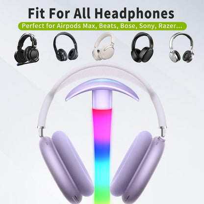 Tascaquin Headphone Stand with Charger,Gaming Headset stand with RGB Light Mode,For Airpod Max Stand,Desk Lamp,Phone Holder,Tablet Holder,desktop organizer,Gifts for Gamers & Music Lover (Purple)