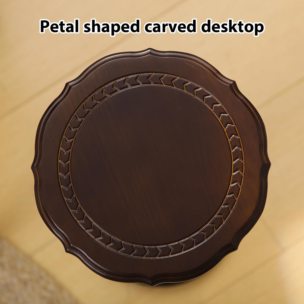 HuiDao 100% Solid Wood Round Side Table, Small Drink Table for Small Spaces, Modern End Table Accent Nightstand for Bedroom, Living Room, Corners and Office, Brown