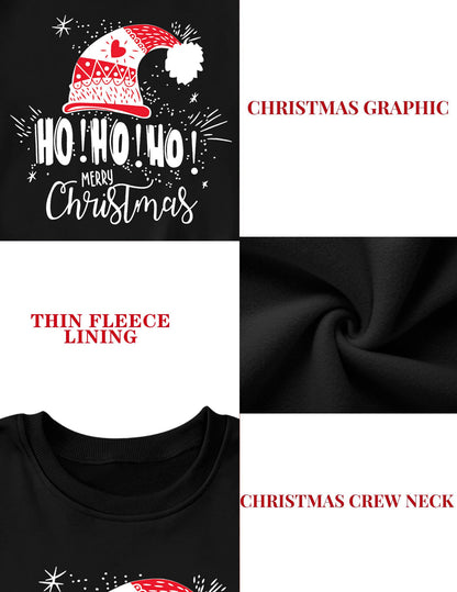 LHBNK Christmas Sweatshirts Women HoHoHo Christmas Sweatshirt Funny Santa Graphic Xmas Oversized Pullover Tops Black
