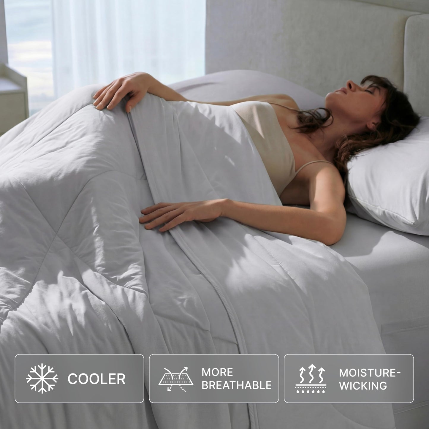 Breescape Cooling Comforter Blanket - BlendTek Q-Max>0.46 Tech, Cooling Blanket for Hot Sleepers & Night Sweats Relief, Breathable Lightweight Summer Bedding, King/Cali King 106x96 in, Misty Gray