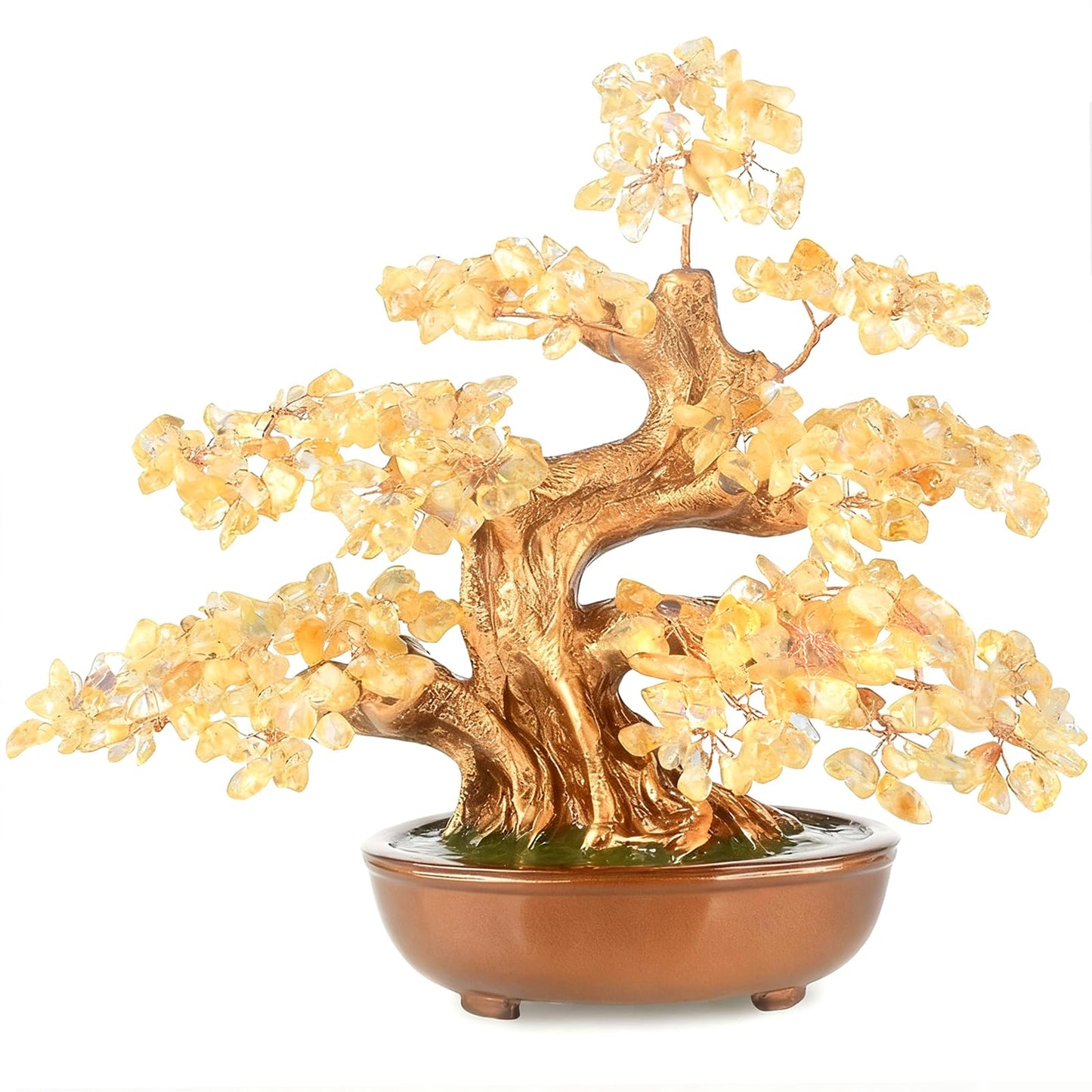 MASGEMES Citrine Chakra Tree Bonsai – Handmade Crystal Tree of Life with Natural Gemstones(360 Large Beads),Healing Crystal Office Decor for Good Luck & Positive Energy 8"