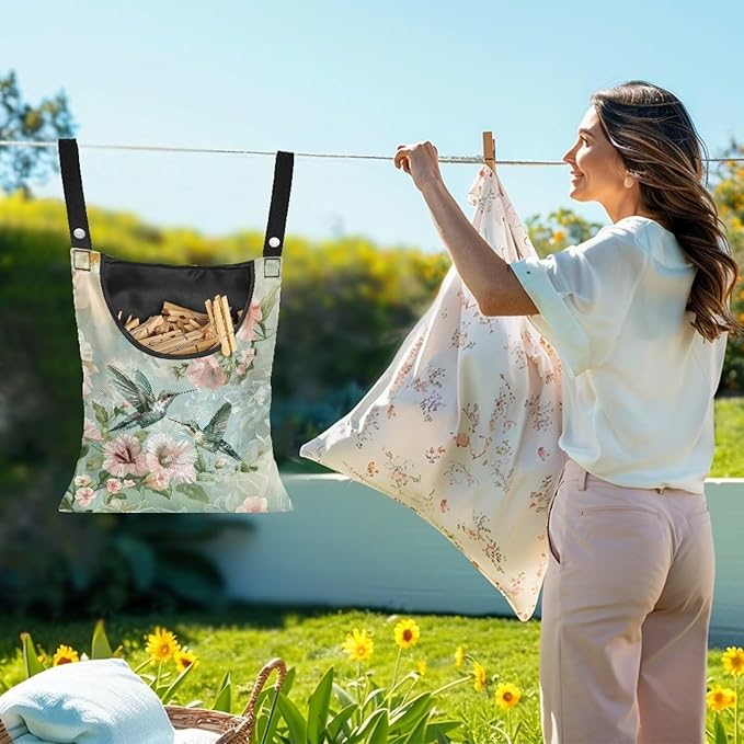 Hummingbird Clothespin Bag for Outdoor Laundry Clothesline and Clothes Pin