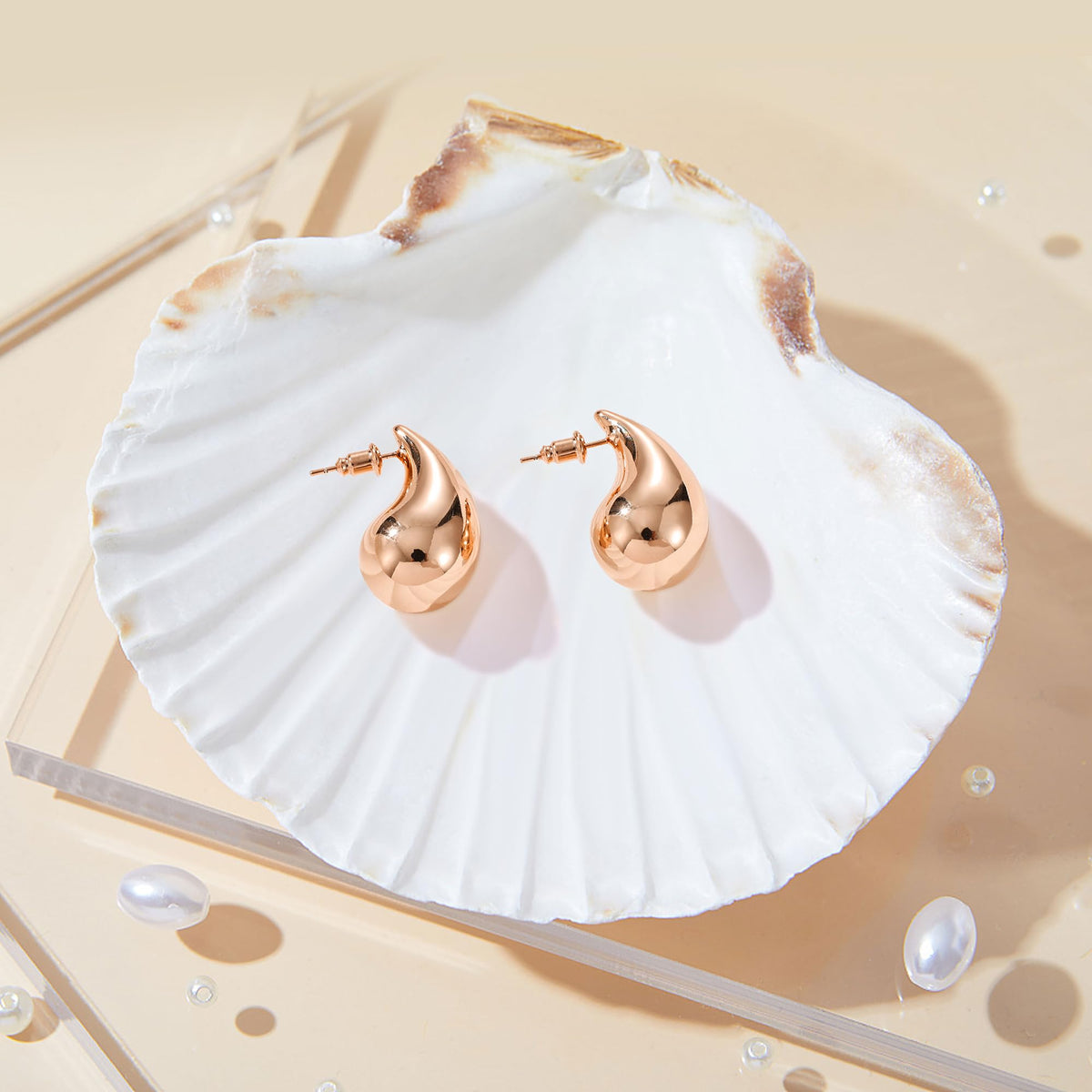 Gacimy 14K Rose Gold Plated Teardrop Earrings Dupes for Women, Chunky Drop Earrings for Women with 925 Sterling Silver Post, 1 Inches Rosegold