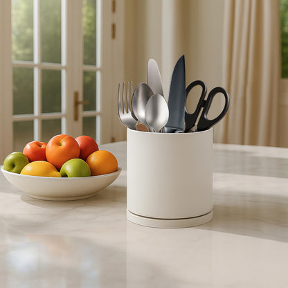 D'vine Dev 360° Rotating Utensil Holder – 5" Kitchen Utensil Crock for Countertop, Modern Cooking Tool Organizer for Kitchen Storage & Décor, Oatmeal, 72-X-D-1