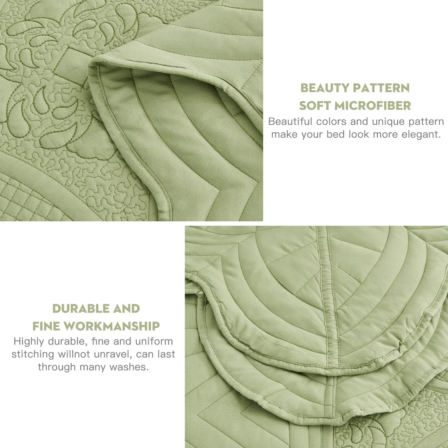 DaisyHuang Oversized Bedspread - King Size Bedding Cover - Modern & Contemporary Coverlet Set, Real Stitching, Reversible, Lightweight, 5 Piece, Sage Green